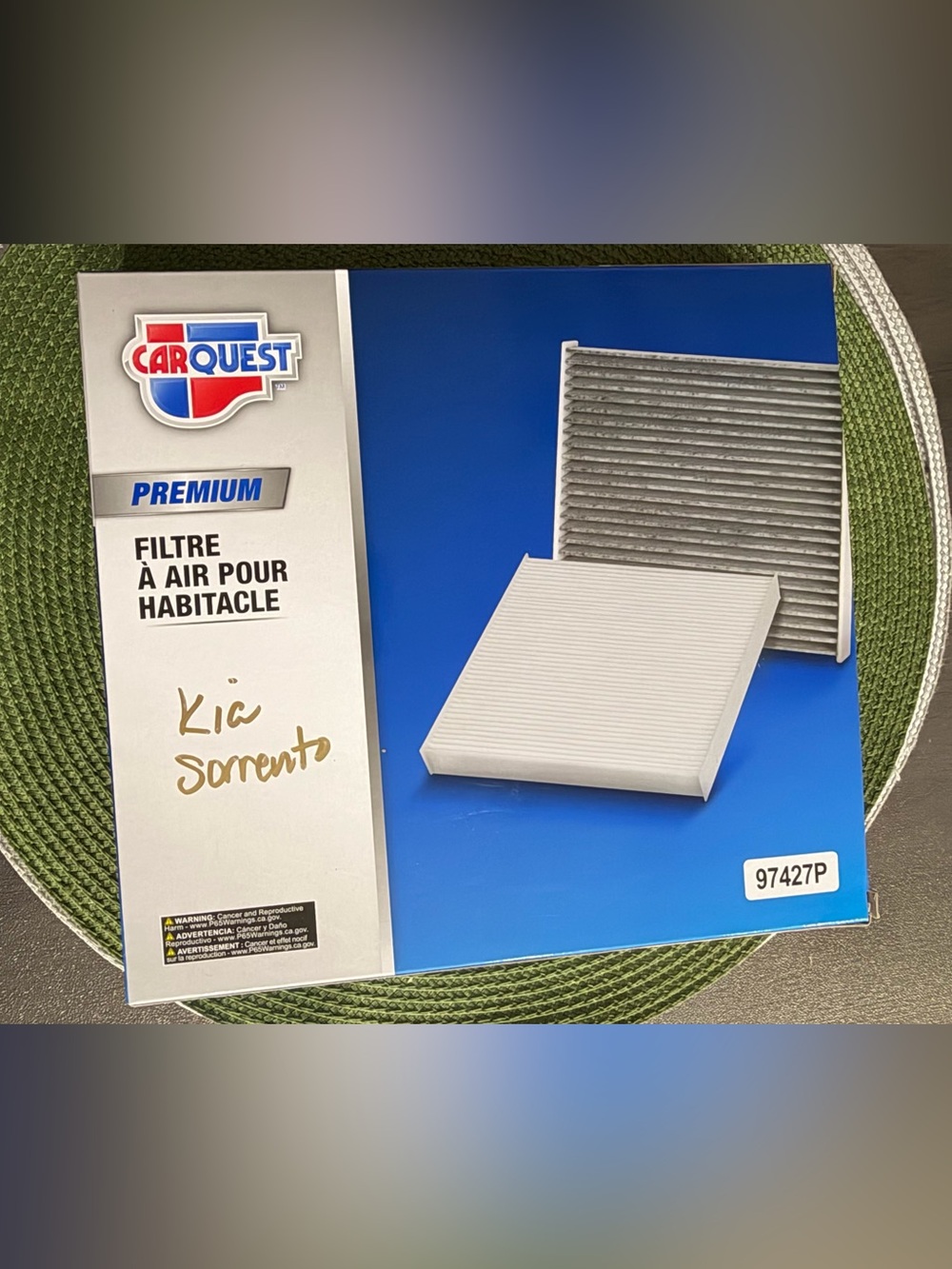 Premium Cabin Air Filter - Kia Sorrento 2022 - Four Available $8 each/$30 all